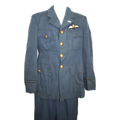 710 - WWII RAF Pilot Officers Jacket with kings crown buttons, labelled E20 4694, Pair Later Trousers & Of... 