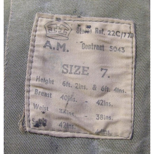 711 - WWII Sidcot Heated? Flying Suit with Air Ministry label 22C/7720, Contract 5043, Size 7, electrical ... 