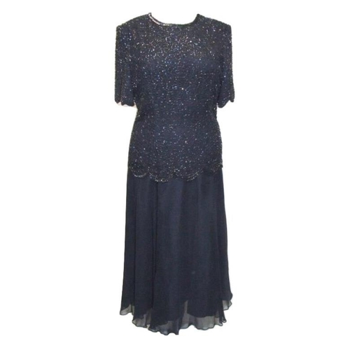 731 - Day Meets Night Dark Blue Beaded Cocktail/Evening Dress, labelled size 12