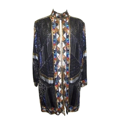 732 - Vintage Frank Usher Heavily Beaded & Sequinned Jacket, 100% silk with Rayon lining, labelled size L