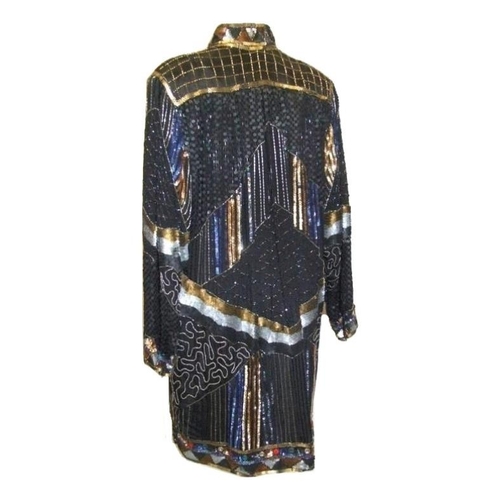 732 - Vintage Frank Usher Heavily Beaded & Sequinned Jacket, 100% silk with Rayon lining, labelled size L