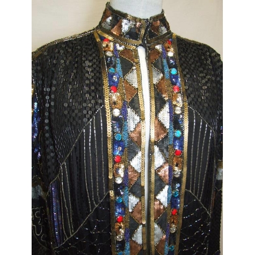 732 - Vintage Frank Usher Heavily Beaded & Sequinned Jacket, 100% silk with Rayon lining, labelled size L