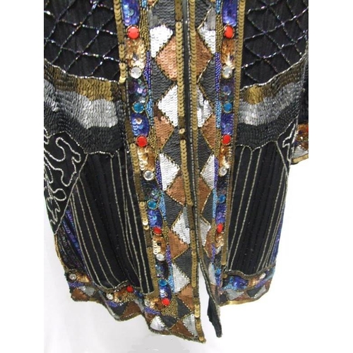 732 - Vintage Frank Usher Heavily Beaded & Sequinned Jacket, 100% silk with Rayon lining, labelled size L