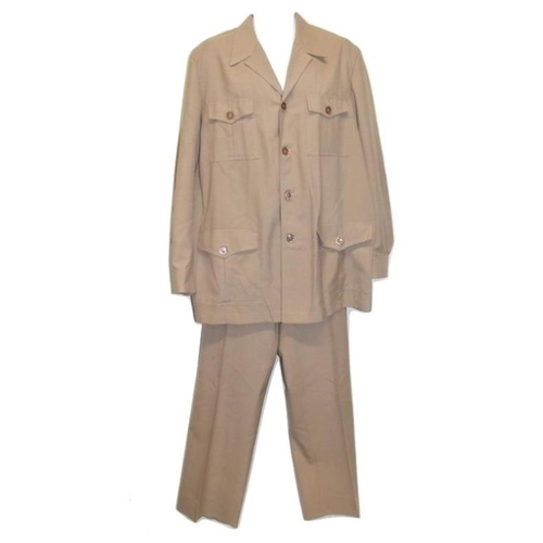 743 - 2 Mens Vintage Safari Suits: khaki trousers approx. 42