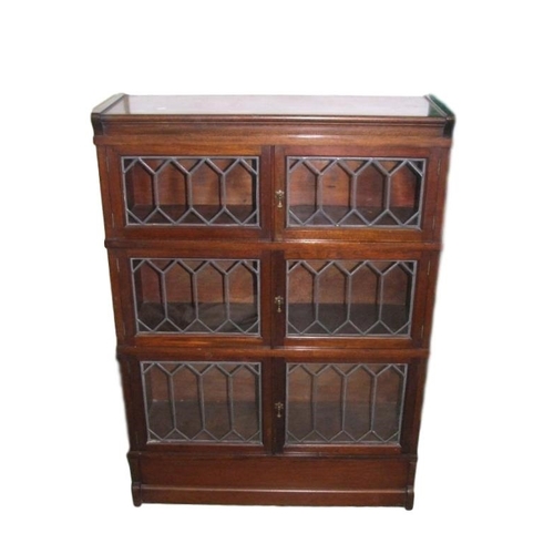 31 - Simpoles Chapter Globe Wernicke Style Bookcase with 3 sections, leaded light hinged doors with brass... 