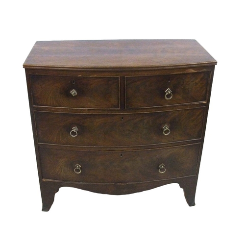 29 - Small Georgian Bow Fronted Chest of Drawers, 2 Short & 2 Long Cock Beaded Drawers on swept bracket s... 