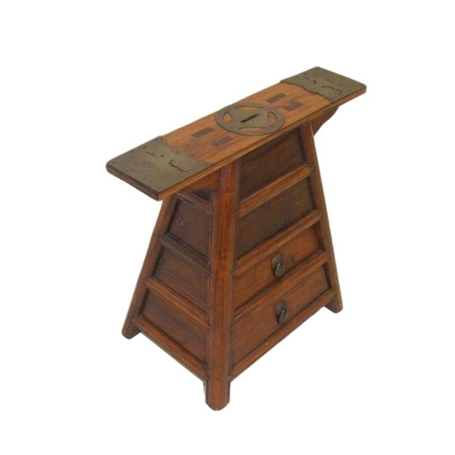 39 - Unusual Chinese Barber's Triangular Workbox with 2 lower drawers to front, small drawer to right & a... 