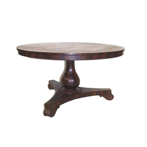 43 - Fine Quality C19th William IV Regency Rosewood Circular Breakfast Table, top supported on faceted va... 