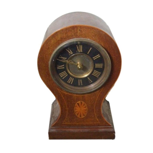 153 - C19th Mahogany Balloon Mantel Clock, boxwood strung, oval patera inlay, black chapter ring, gilt cen... 