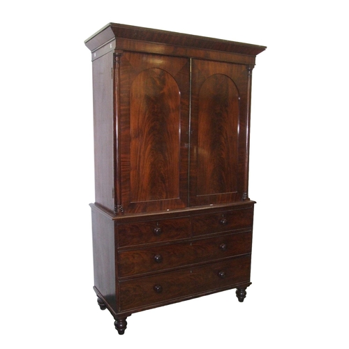 14 - Early C19th Mahogany Linen Press, base with 2 short & 2 long graduated oak lined cock-beaded drawers... 