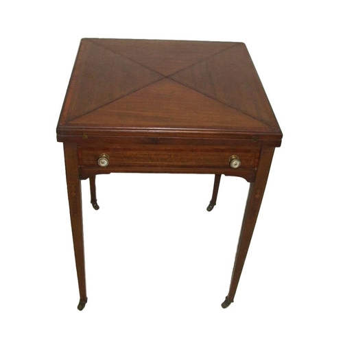 52 - Late C19th/Early C20th Mahogany Envelope Card Table with swivel top, wide satinwood banding, boxwood... 