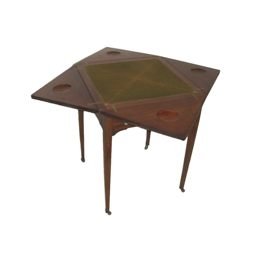 52 - Late C19th/Early C20th Mahogany Envelope Card Table with swivel top, wide satinwood banding, boxwood... 