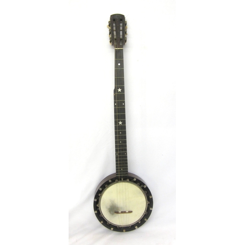 313 - Late C19th Banjo by JE Dallas 415 Strand WC, No. 4157, mahogany neck, ebony back with rosewood surro... 