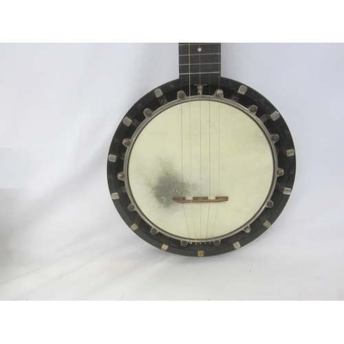 313 - Late C19th Banjo by JE Dallas 415 Strand WC, No. 4157, mahogany neck, ebony back with rosewood surro... 