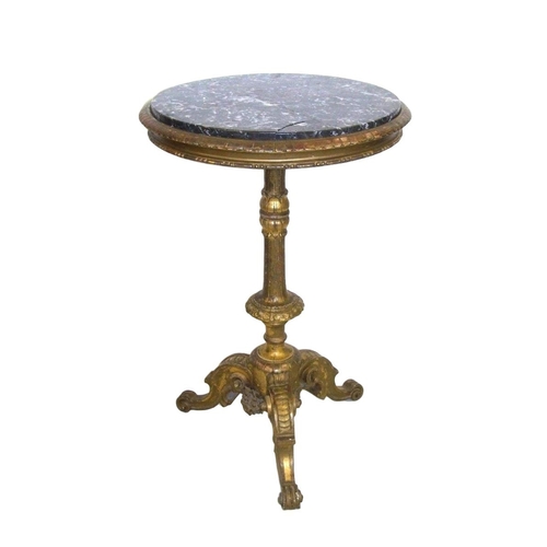 45 - C19th Circular Gilt Wood Side Table on carved cabriole scroll supports, centre carved & fluted colum... 