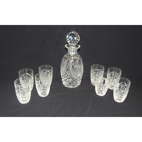 324 - Waterford Cut Crystal Decanter & 8 Matching Tumblers, pattern W8084 (9)