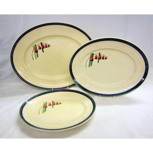 339 - Nest of 3 Clarice Cliff Bizarre Soloman's Seal Oval Platters from Wilkinson, honey glaze, marked to ... 