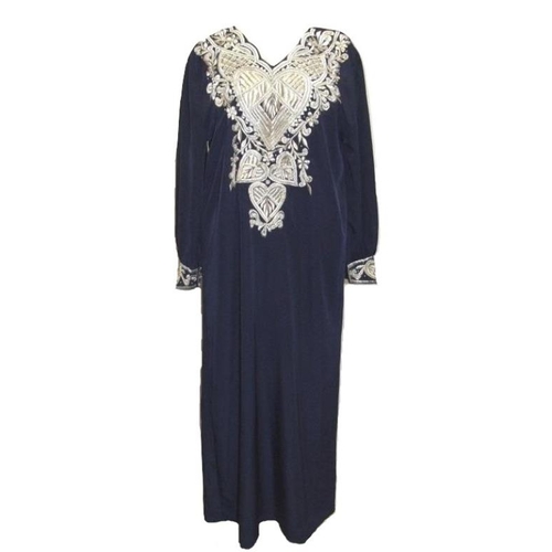 757 - Dark Blue Kaftan Dress decorated with silver thread & beading with Arabic label, Vintage White Kafta... 