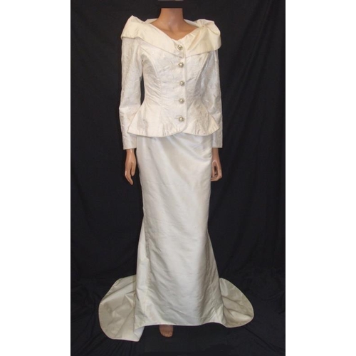 767 - Rose Coutts-Smith Cream Silk 2 Piece Wedding Dress, long skirt with small train & matching fitted em... 