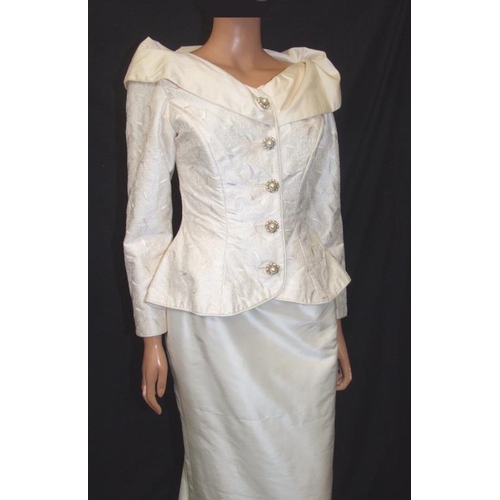 767 - Rose Coutts-Smith Cream Silk 2 Piece Wedding Dress, long skirt with small train & matching fitted em... 