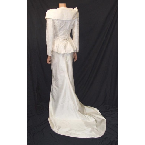 767 - Rose Coutts-Smith Cream Silk 2 Piece Wedding Dress, long skirt with small train & matching fitted em... 