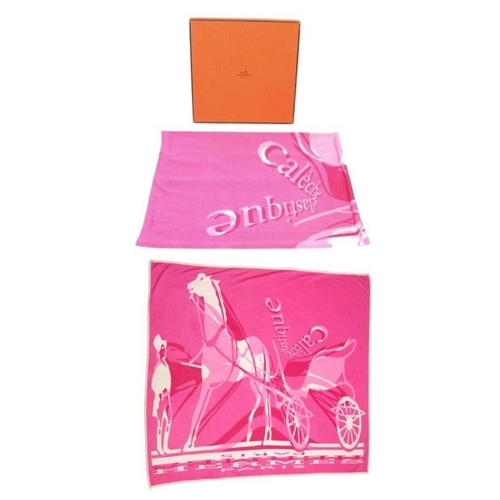 470 - Hermes Caleche Elastique Pink Scarf designed by Bali Barret, issued 2004, approx. 90cm x 90cm, in bo... 