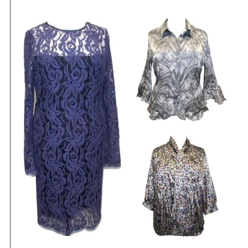 401 - Next Blue Lace Dress size 12, Per Una silver blouse size 12 & Next blouse size 14 (3)