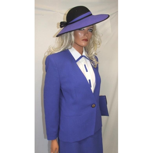 411 - Jacques Vert Royal Blue Skirt Suit size 10/12, matching blouse size 10, matching shoes size 3 1/2, h... 