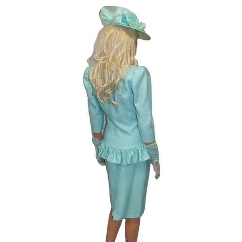 412 - Vintage Pronuptia Mother of The Bride Skirt Suit size 8 with matching gloves & Peter Betley hat