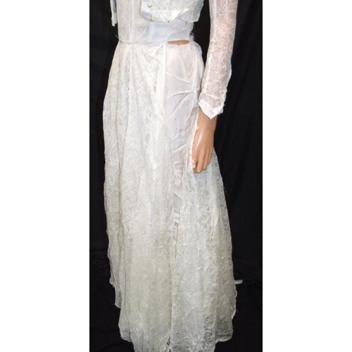 415 - Vintage 1950s/60s Wedding Dress, ivory lace over acetate with matching jacket (dress requires repair... 