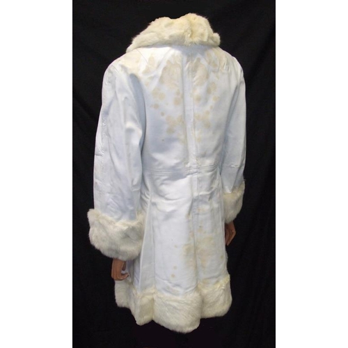 416 - 1960s White Leather Coat with white fur trim, approx. size 8