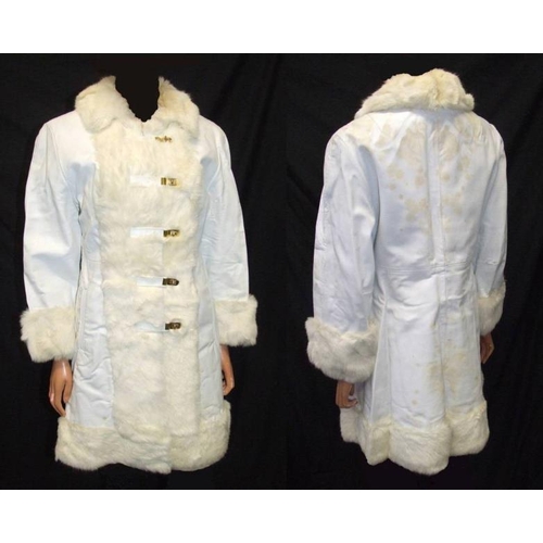 416 - 1960s White Leather Coat with white fur trim, approx. size 8