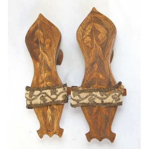 421 - Pair Vintage Turkish Hammam Carved Wooden Shoes