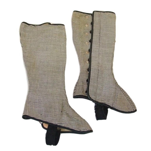 422 - Pair Dogtooth Check Spats with wool lining, labelled Percival Sweden