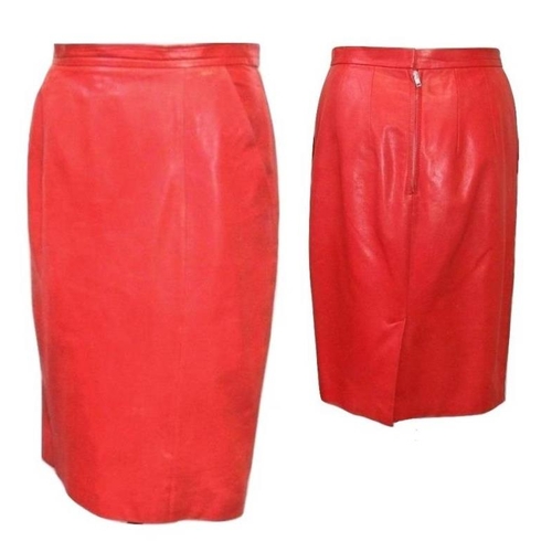 466 - Ladies Malene Birger Red Leather Skirt, size M