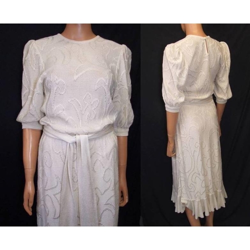 427 - Vintage Cream Knitted Dress with belt, size 12