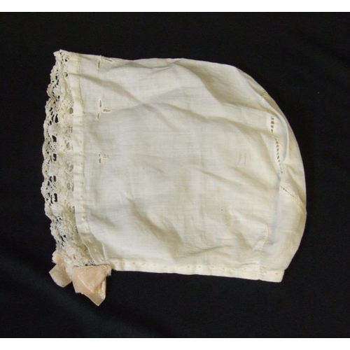 445 - Vintage Babies Silk Bonnet with goose down trim, Babies White Cotton Bonnet with lace trim & Girls M... 