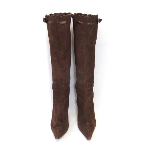 455 - Pair Ladies French Connection Brown Suede Boots size 38