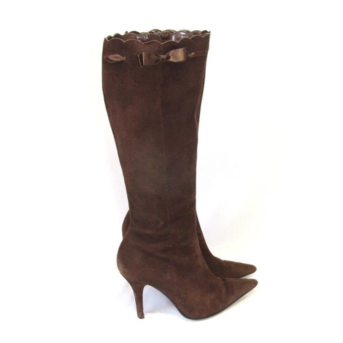 455 - Pair Ladies French Connection Brown Suede Boots size 38