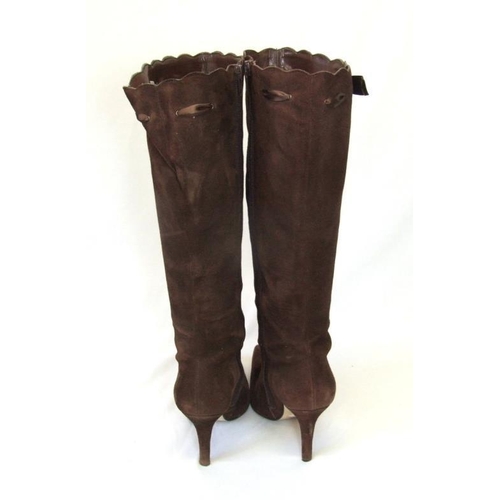 455 - Pair Ladies French Connection Brown Suede Boots size 38