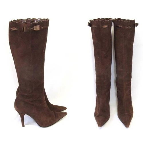 455 - Pair Ladies French Connection Brown Suede Boots size 38