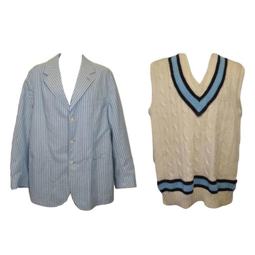 462 - Mens Arguments Collection Blue Striped Blazer size 56 & Double Blue Cricket Jumper (2)