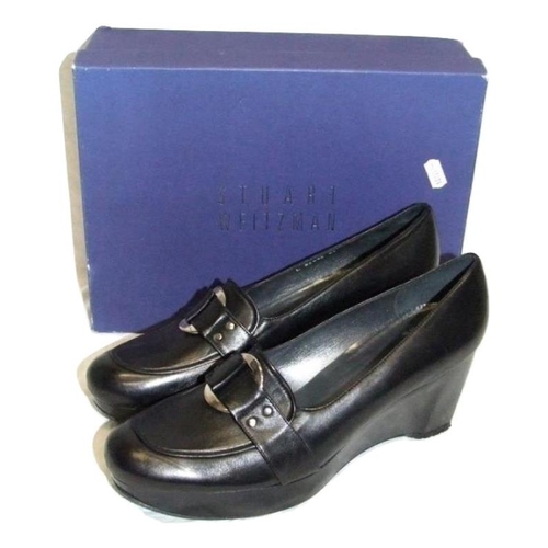 486 - Stuart Weitzman As New Black Leather Loafers in box, size 41