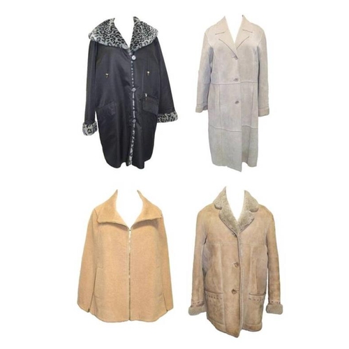 400 - Ladies Black Coat with faux fur lining size 10, Cofi Beige Suede Leather Coat with fleece lining siz... 