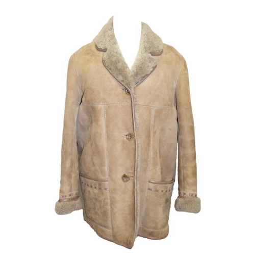 400 - Ladies Black Coat with faux fur lining size 10, Cofi Beige Suede Leather Coat with fleece lining siz... 