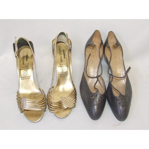 424 - 2 Pairs Vintage Kurt Geiger Shoes size 38, 2 Pairs Saxone Starlight Room Gold Sandals size 6 1/2, Br... 