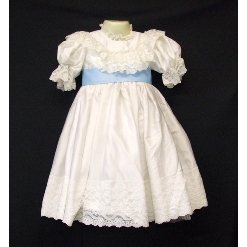 435 - Girls Vintage Dresses: 4 Laura Ashley all age 7 - 8 years, White Satin Confirmation Dress with blue ... 