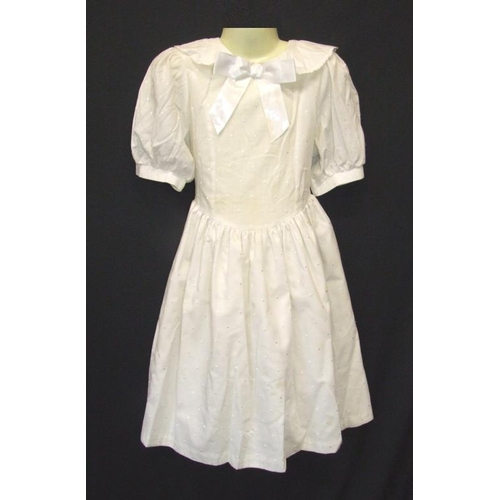 435 - Girls Vintage Dresses: 4 Laura Ashley all age 7 - 8 years, White Satin Confirmation Dress with blue ... 