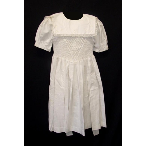 435 - Girls Vintage Dresses: 4 Laura Ashley all age 7 - 8 years, White Satin Confirmation Dress with blue ... 