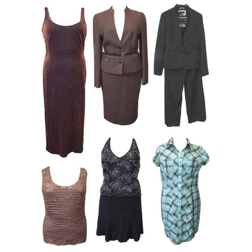 448 - Ladies Next Brown skirt suit size 10/jacket size 12, Next Black trouser suit size 10/jacket size 12,... 